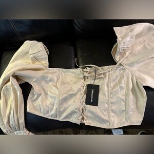 Pretty Little Thing Plus Champagne Size 24 renaissance top satin lace up costume